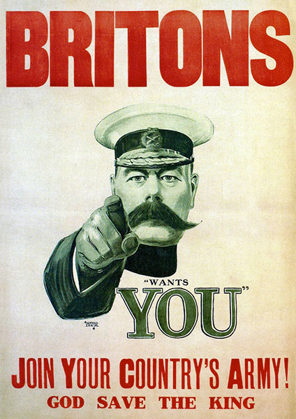 Cartell de reclutament de la I Guerra Mundial amb la imatge del militar britànic Herbert Kitchener